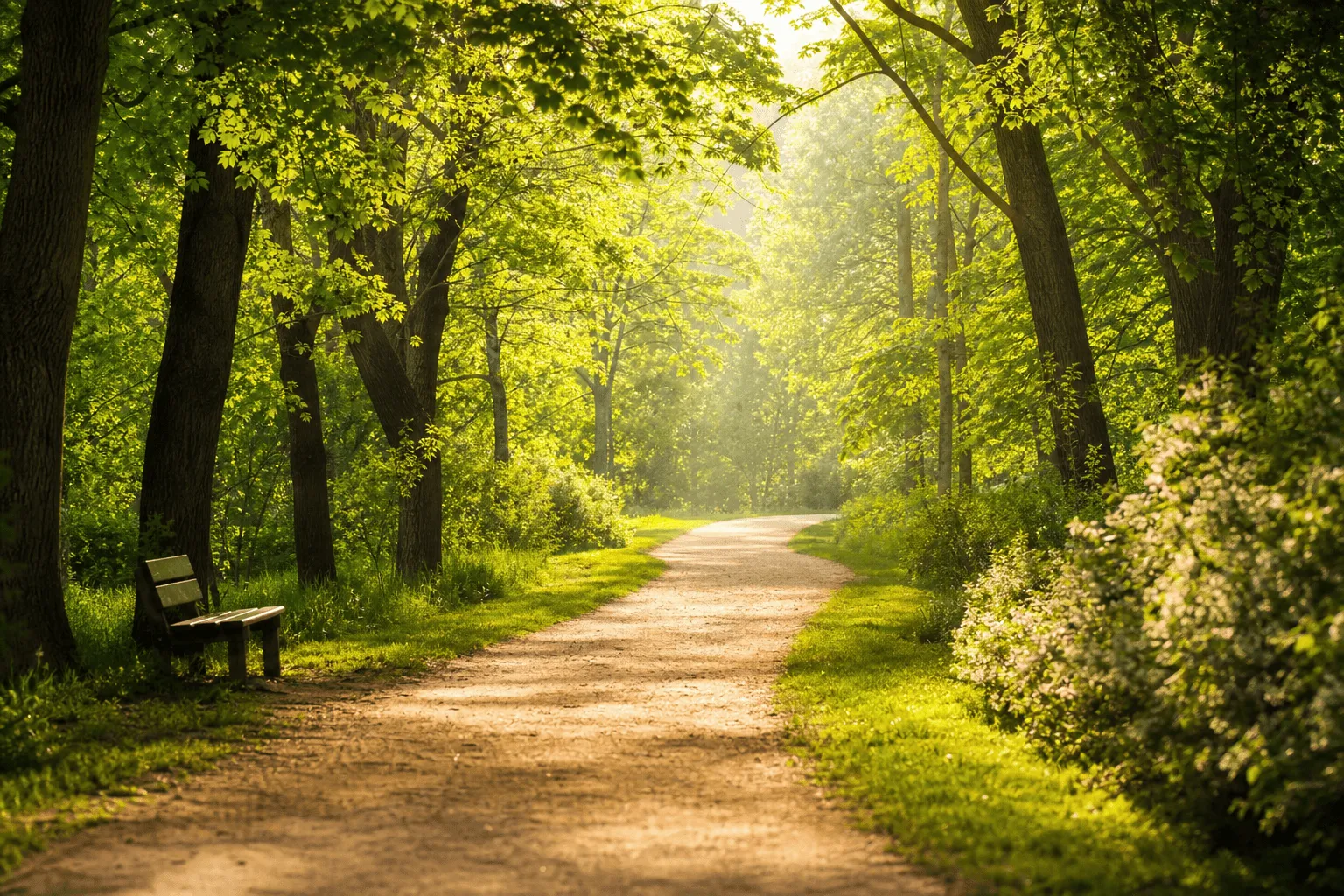 A winding pathway through trees, suggesting growth, movement and unfolding futures